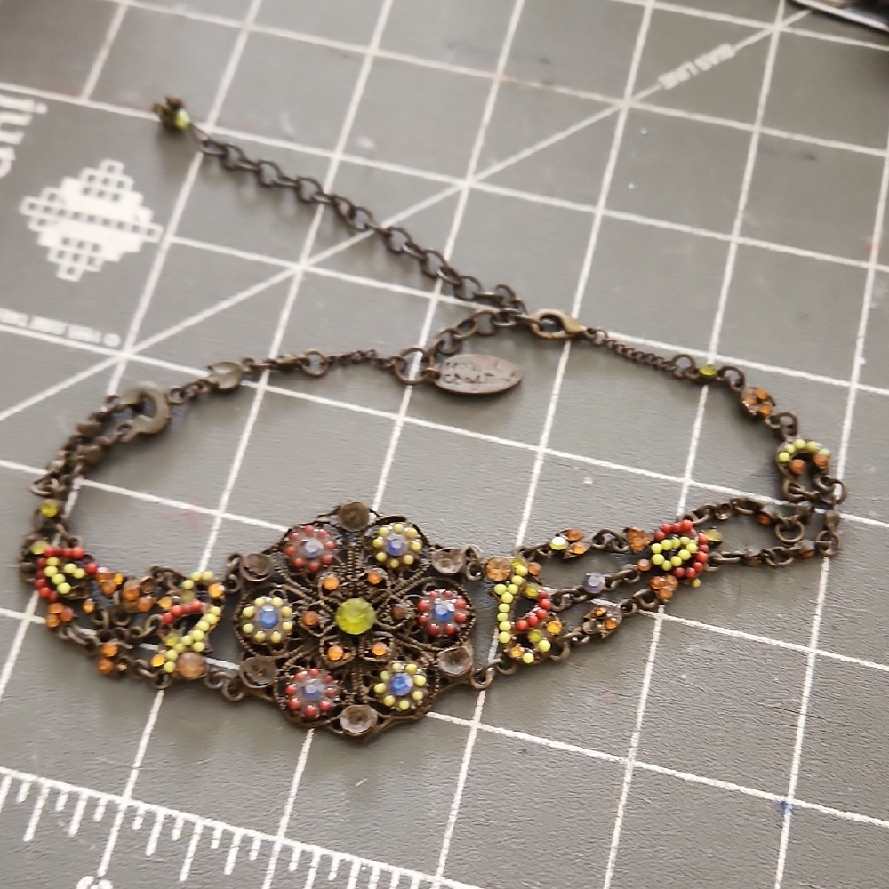 Red and Blue Vintage-Style Necklace with Intricate Design